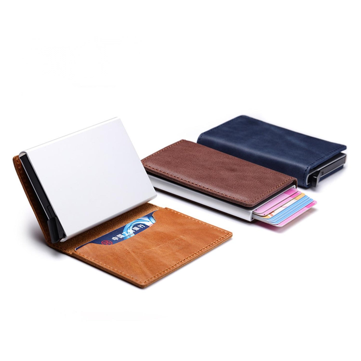Retro Leather Card Case - Crazy Horse Leather and Aluminum Design - ArtOm_farm™ LEATHER