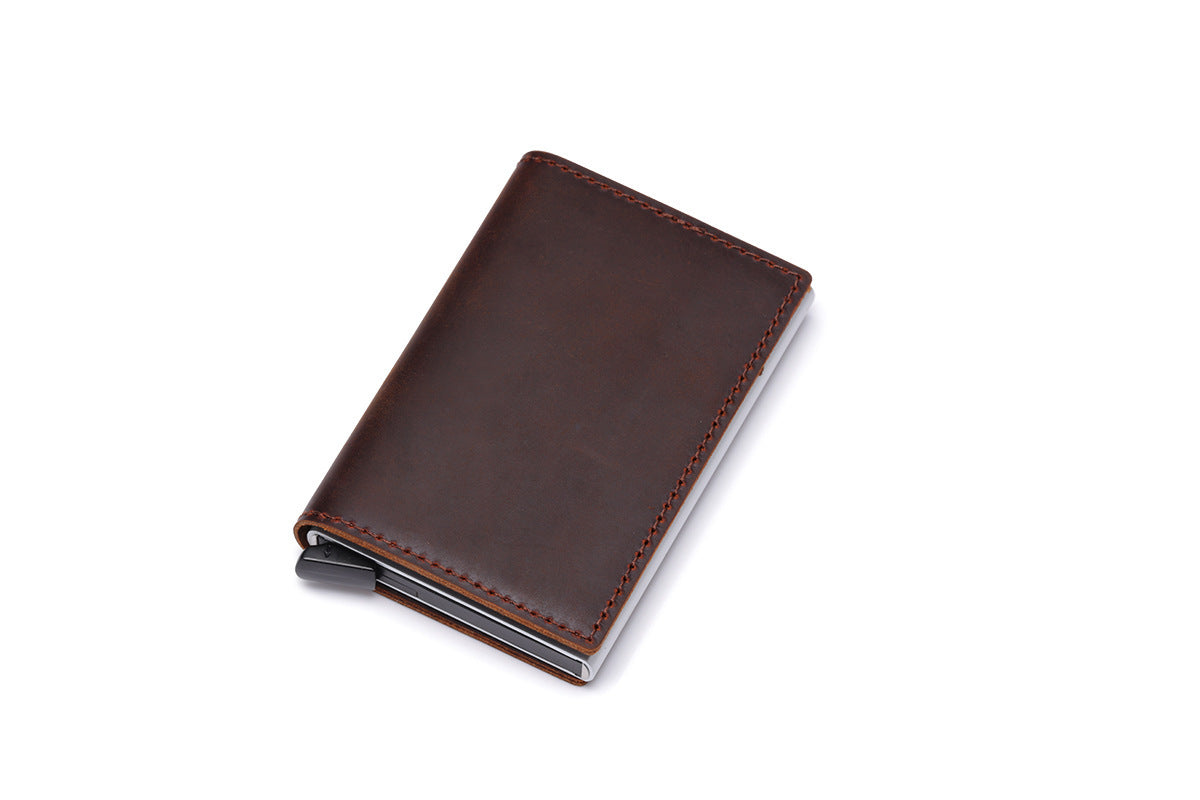 Retro Leather Card Case - Crazy Horse Leather and Aluminum Design - ArtOm_farm™ LEATHER