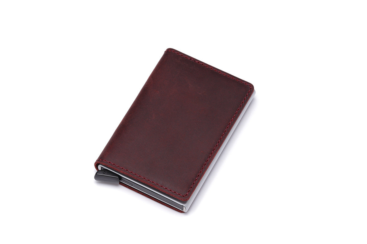 Retro Leather Card Case - Crazy Horse Leather and Aluminum Design - ArtOm_farm™ LEATHER