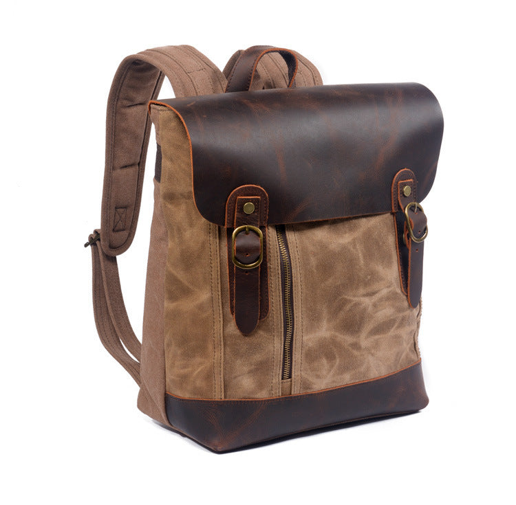 Retro Canvas Leather Backpack with Oil Wax Crazy Horse Leather and Waterproof Design for Men - ArtOm_farm™ LEATHER