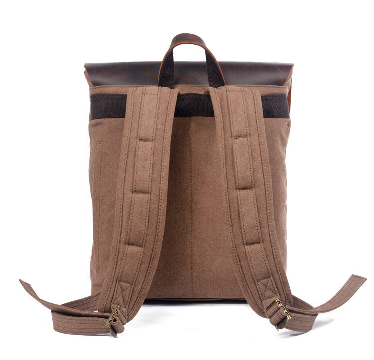 Retro Canvas Leather Backpack with Oil Wax Crazy Horse Leather and Waterproof Design for Men - ArtOm_farm™ LEATHER