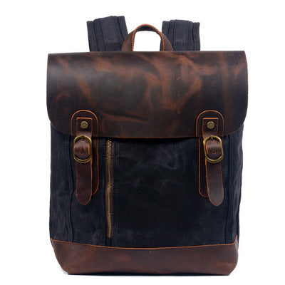 Retro Canvas Leather Backpack with Oil Wax Crazy Horse Leather and Waterproof Design for Men - ArtOm_farm™ LEATHER