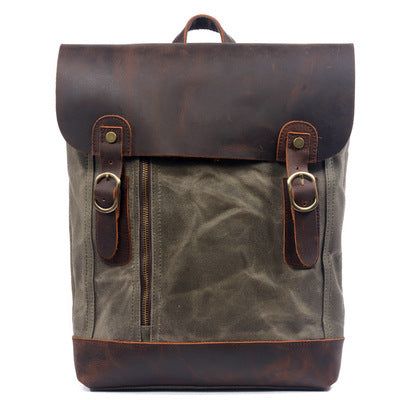 Retro Canvas Leather Backpack with Oil Wax Crazy Horse Leather and Waterproof Design for Men - ArtOm_farm™ LEATHER