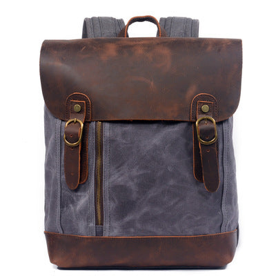 Retro Canvas Leather Backpack with Oil Wax Crazy Horse Leather and Waterproof Design for Men - ArtOm_farm™ LEATHER