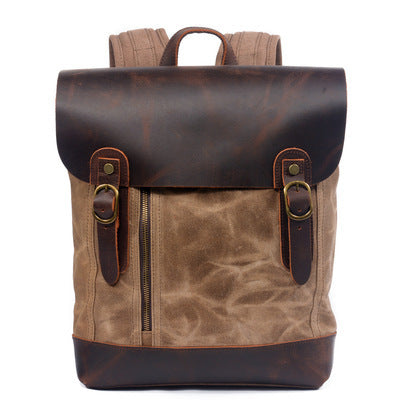 Retro Canvas Leather Backpack with Oil Wax Crazy Horse Leather and Waterproof Design for Men - ArtOm_farm™ LEATHER