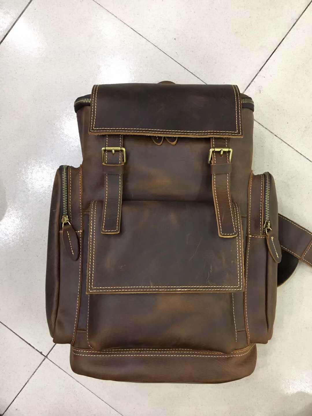 Retro Leather Mens Backpack - Large Capacity 15.6 Inch Genuine Leather Laptop Bag for Travel and Work - ArtOm_farm™ LEATHER