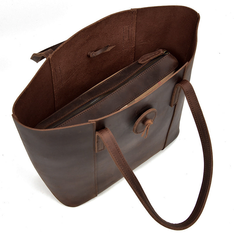 Women Genuine Leather Handbag Crazy Horse Leather Clutch Tote Bags Designer Simple Retro Big Shopping Bag - ArtOm_farm™ LEATHER