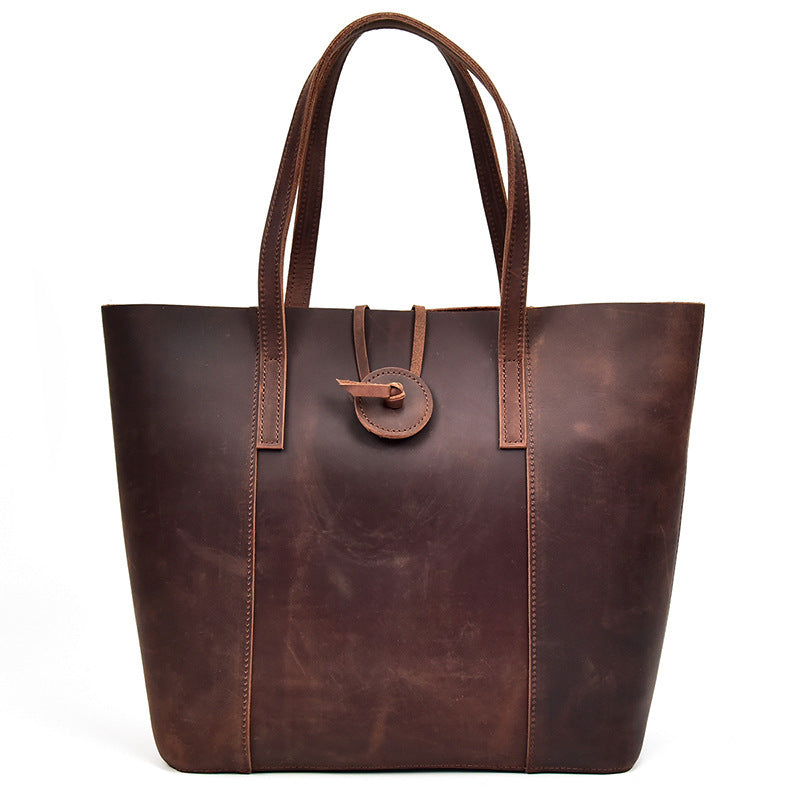Women Genuine Leather Handbag Crazy Horse Leather Clutch Tote Bags Designer Simple Retro Big Shopping Bag - ArtOm_farm™ LEATHER