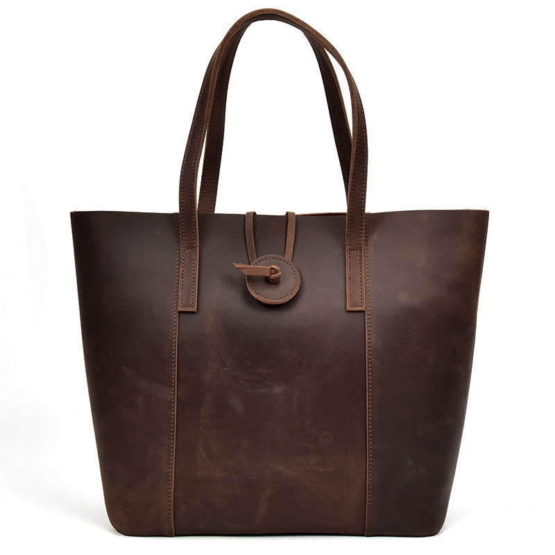 Women Genuine Leather Handbag Crazy Horse Leather Clutch Tote Bags Designer Simple Retro Big Shopping Bag - ArtOm_farm™ LEATHER