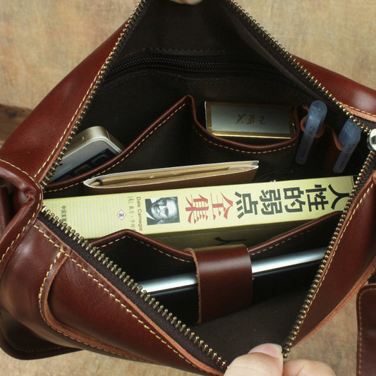 Crazy Horse Leather Messenger Bag - Casual Simple Shoulder Bag - ArtOm_farm™ LEATHER