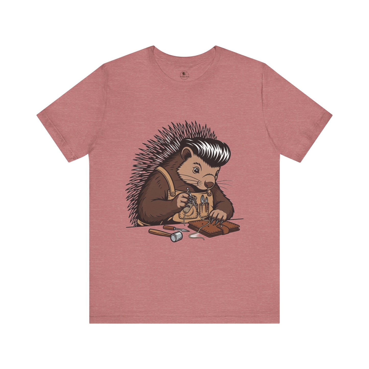 Quirky Hedgehog T-Shirt - Cute Animal Tee for Crafting Enthusiasts and Nature Lovers - Unisex Short Sleeve Shirt - ArtOm_farm™ LEATHER