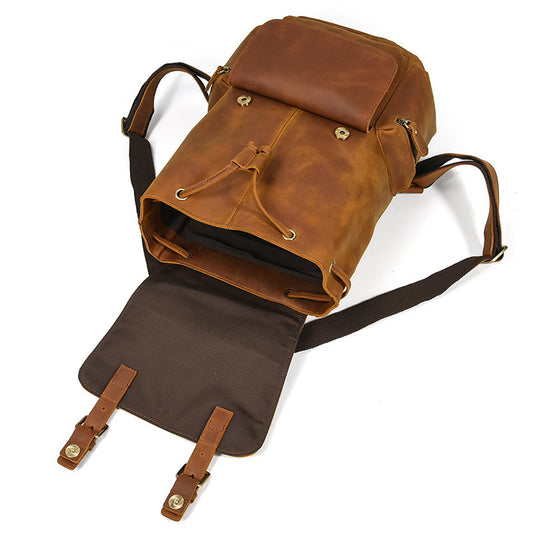 Men's Retro Leather Backpack - Stylish Crazy Horse Leather Design for Casual Use - ArtOm_farm™ LEATHER