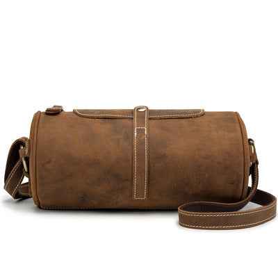 Men's Retro Top Hat Messenger Bag Crafted from Crazy Horse Leather