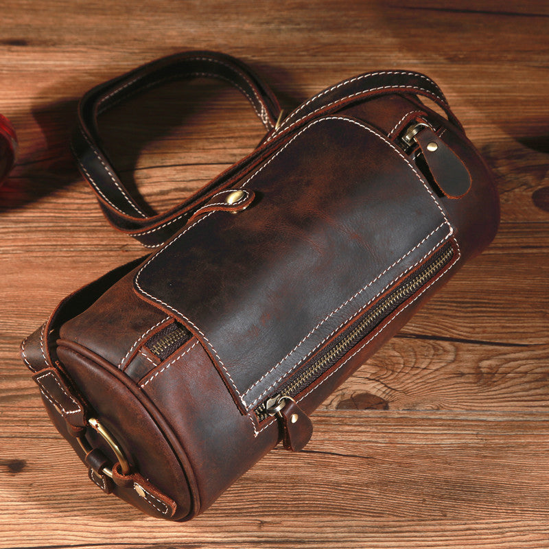 Men's Retro Top Hat Messenger Bag Crafted from Crazy Horse Leather - ArtOm_farm™ LEATHER