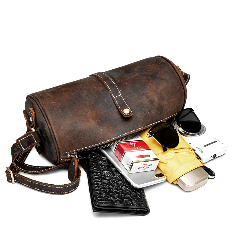 Men's Retro Top Hat Messenger Bag Crafted from Crazy Horse Leather - ArtOm_farm™ LEATHER