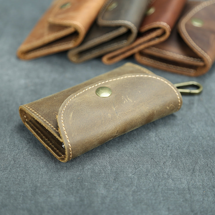 Handmade Leather Key Case - Large Capacity Crazy Horse Design - ArtOm_farm™ LEATHER