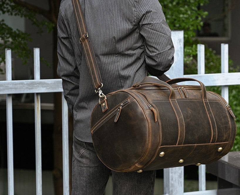 Men's Vintage Leather Handbag - Real Crazy Horse Leather Travel Bag - ArtOm_farm™ LEATHER