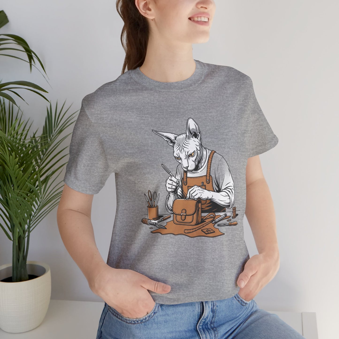 Creative Cat Shirt Unisex Tee, Cute Animal Shirt, Funny Gift for Pet Lovers, Perfect for Art Enthusiasts, Birthday, Casual Wear - ArtOm_farm™ LEATHER