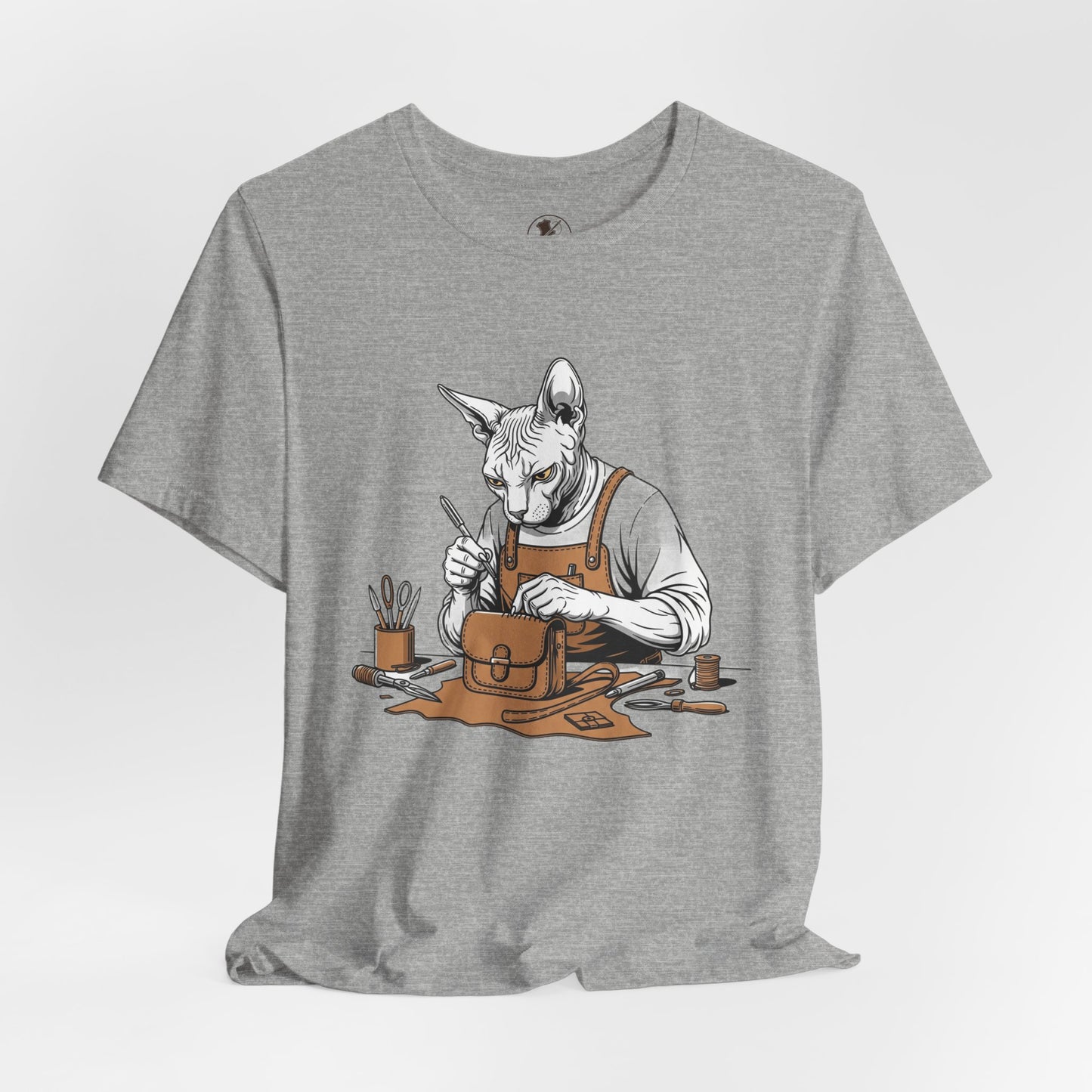 Creative Cat Shirt Unisex Tee, Cute Animal Shirt, Funny Gift for Pet Lovers, Perfect for Art Enthusiasts, Birthday, Casual Wear - ArtOm_farm™ LEATHER