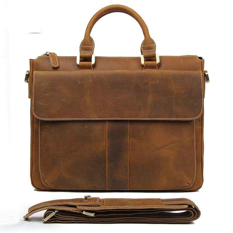 Retro Leather Messenger Bag Crafted from Genuine Crazy Horse Leather - ArtOm_farm™ LEATHER