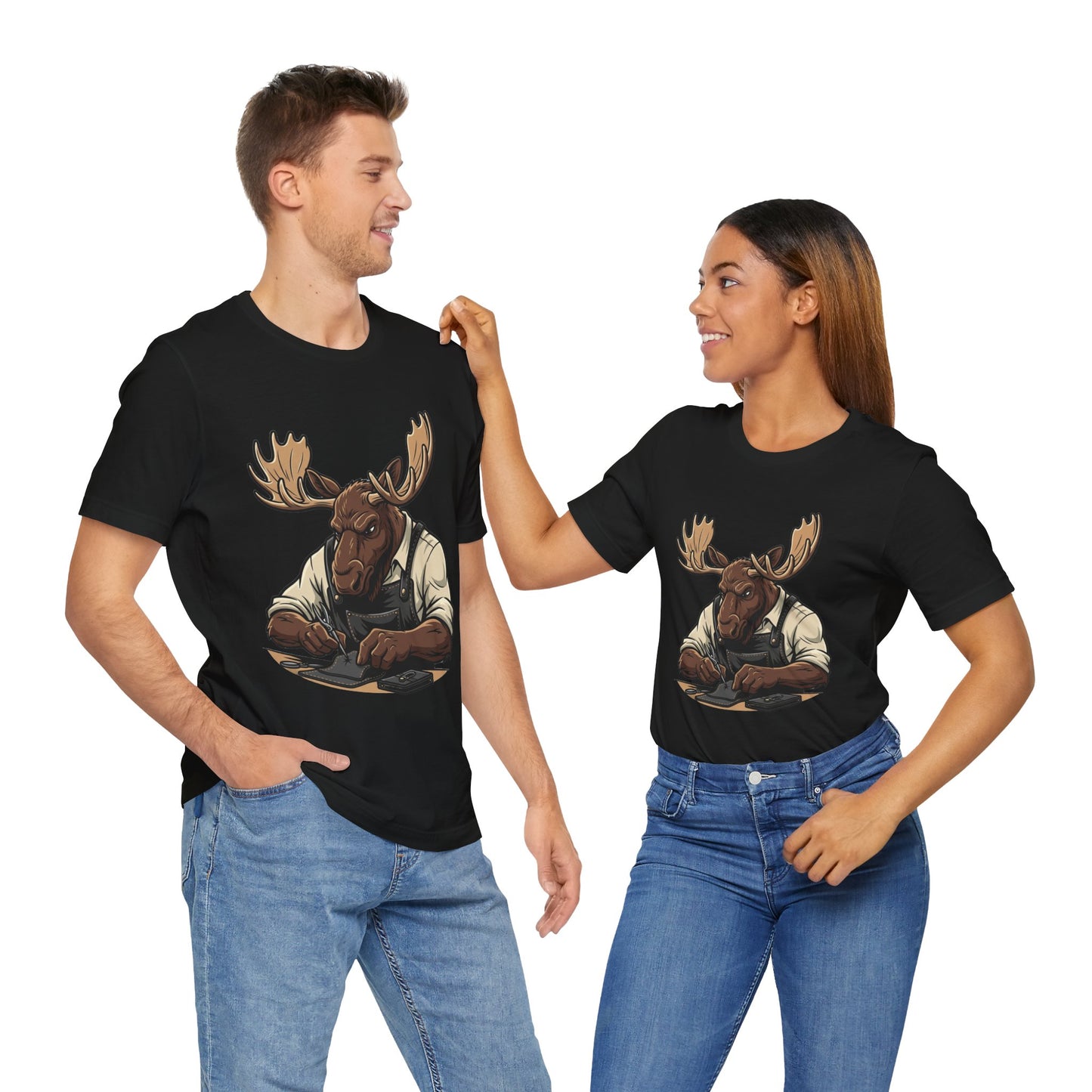 Moose Graphic Tee - Funny Animal Shirt for Nature Lovers, Unique Casual Outfit in Woodland Style - ArtOm_farm™ LEATHER