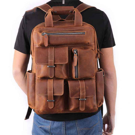 Crazy Horse Leather Messenger Bag for Men - Retro Shoulder Design