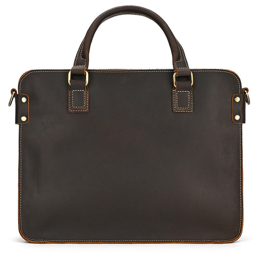 Retro Leather Briefcase 14-inch Commuter Business in Crazy Horse Leather - ArtOm_farm™ LEATHER