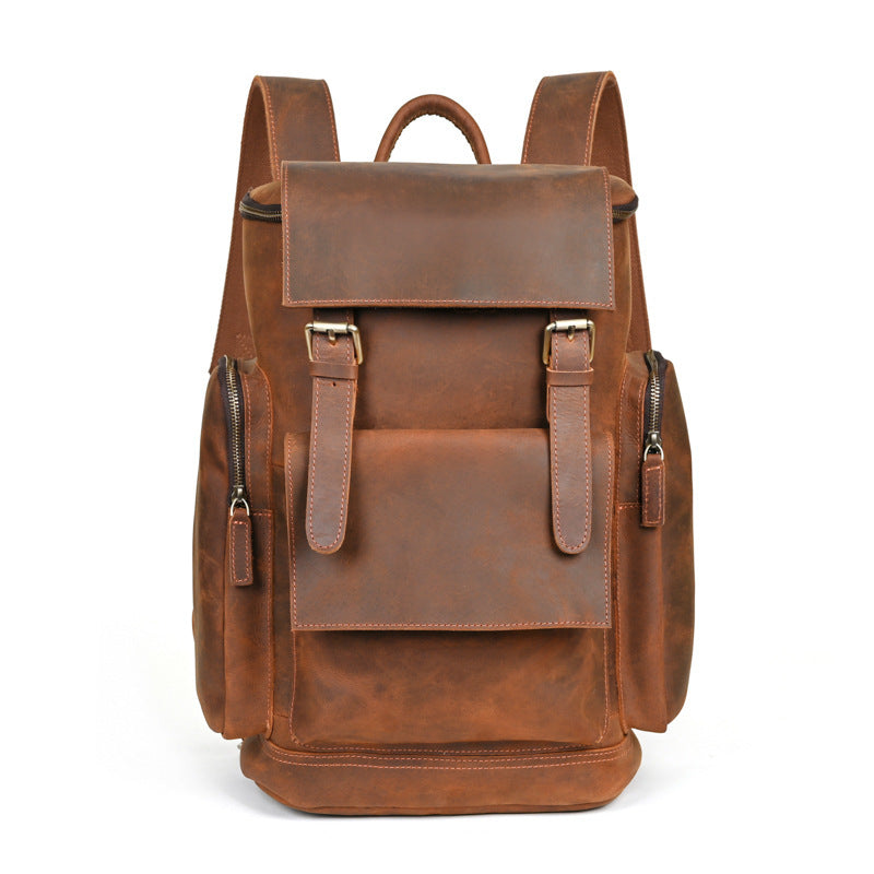 Crazy Horse Leather Backpack for Men - First Layer Cowhide Leather Travel Bag - ArtOm_farm™ LEATHER