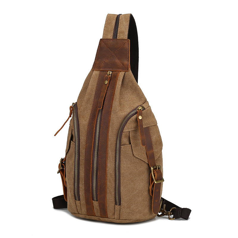 Back New Retro Chest Bag for Men - Crazy Horse Leather Canvas Bag - ArtOm_farm™ LEATHER