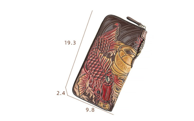 Handmade Leather Wallet - Retro Long Cowhide Carving Craft Wallet - ArtOm_farm™ LEATHER
