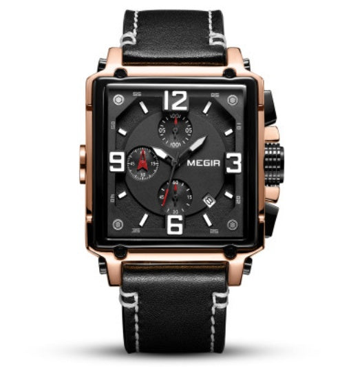 Vintage Leather Men's Watch - Timeless Square Design - ArtOm_farm™ LEATHER