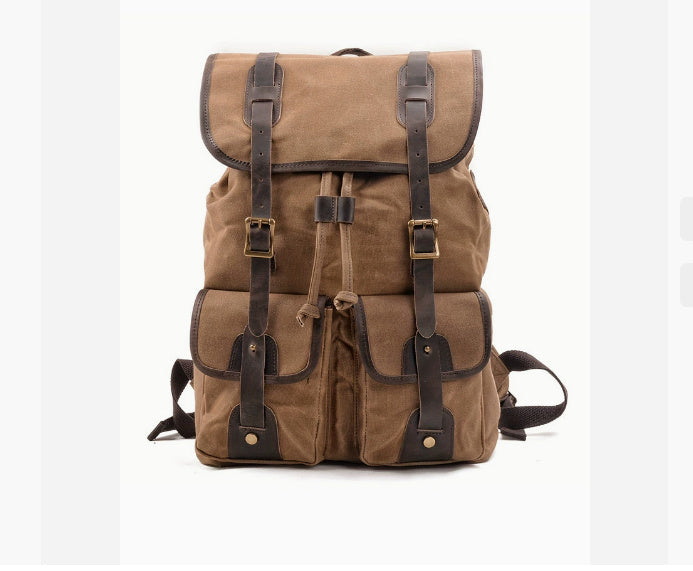 Travel Backpack Leather with Canvas Stitching and Crazy Horse Leather - ArtOm_farm™ LEATHER