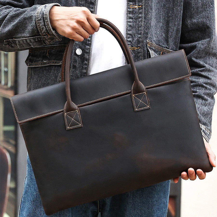 Crazy Horse Leather Men's Handbag - Thin and Portable Design - ArtOm_farm™ LEATHER