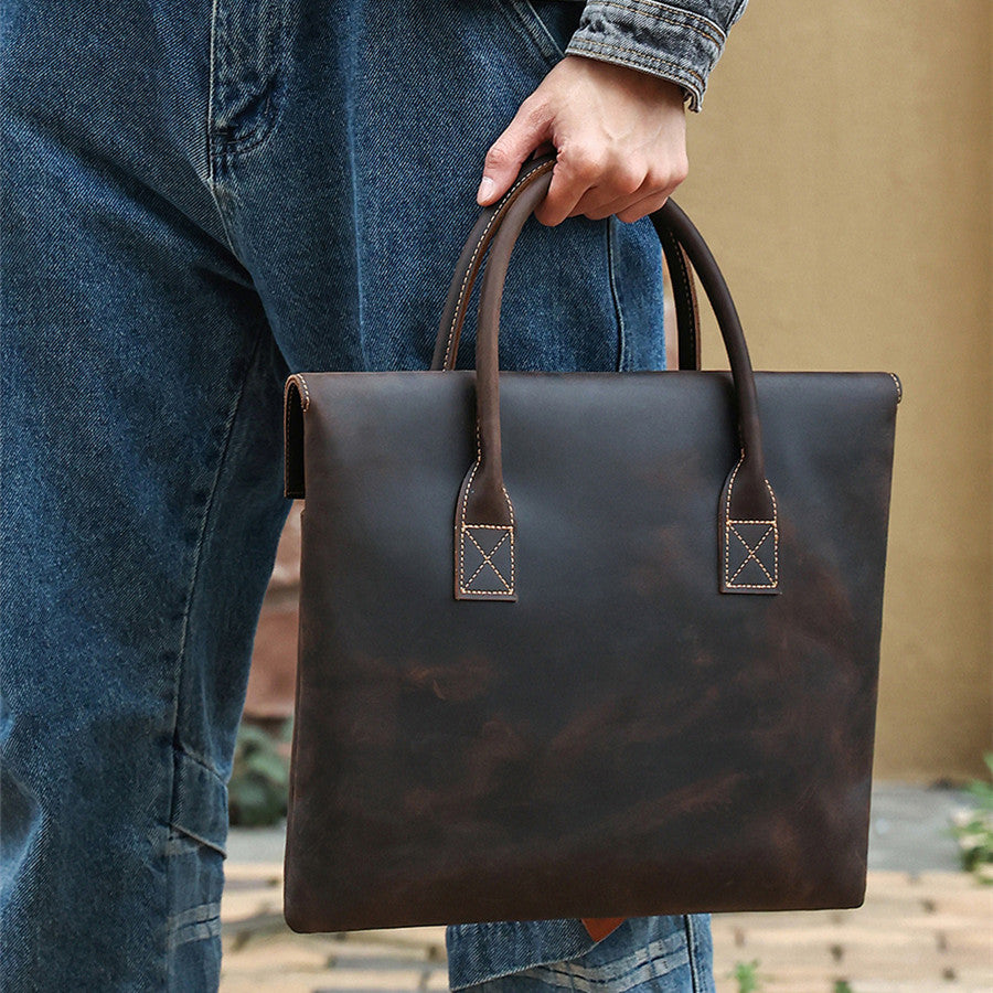 Crazy Horse Leather Men's Handbag - Thin and Portable Design - ArtOm_farm™ LEATHER