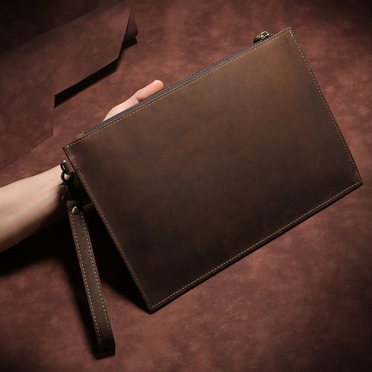European and American Retro Leather Men's Clutch - Crazy Horse Design - ArtOm_farm™ LEATHER