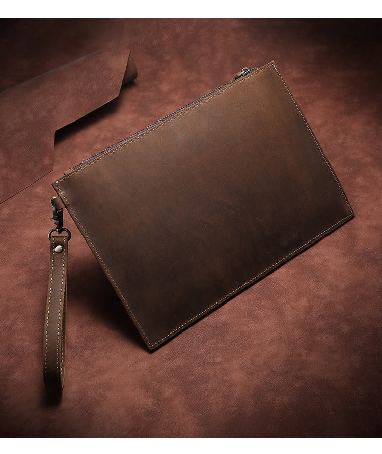 European and American Retro Leather Men's Clutch - Crazy Horse Design - ArtOm_farm™ LEATHER