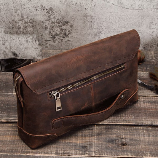 Retro Leather Men's Clutch - Multifunctional Crazy Horse Leather Design - ArtOm_farm™ LEATHER