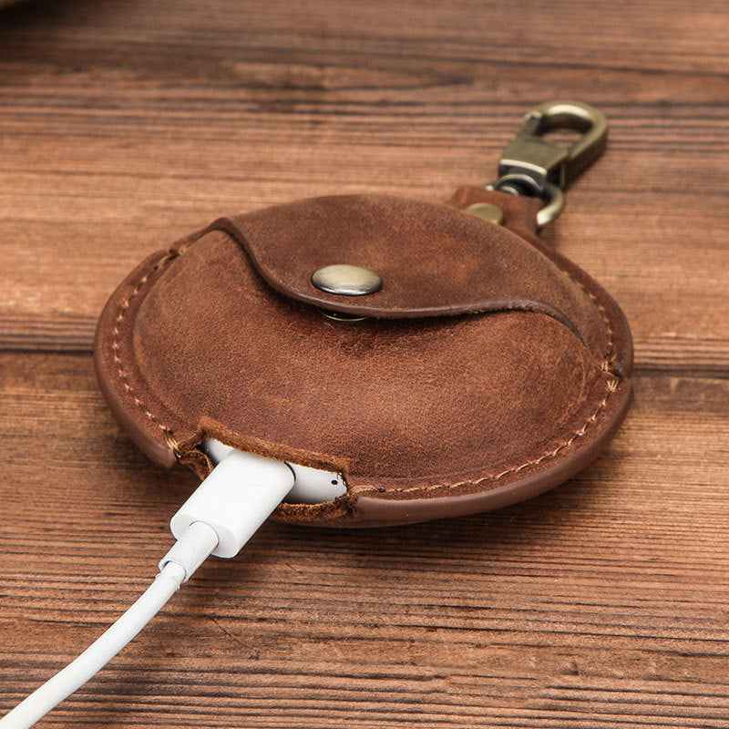 Crazy Horse Leather Headphone Case - Genuine Leather Protection with Carabiner for Headphones - ArtOm_farm™ LEATHER