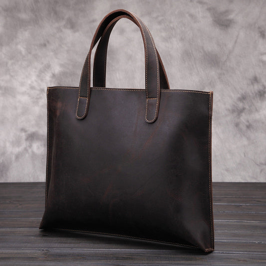 Crazy Horse Leather Briefcase - Cowhide Messenger Bag for Business - ArtOm_farm™ LEATHER