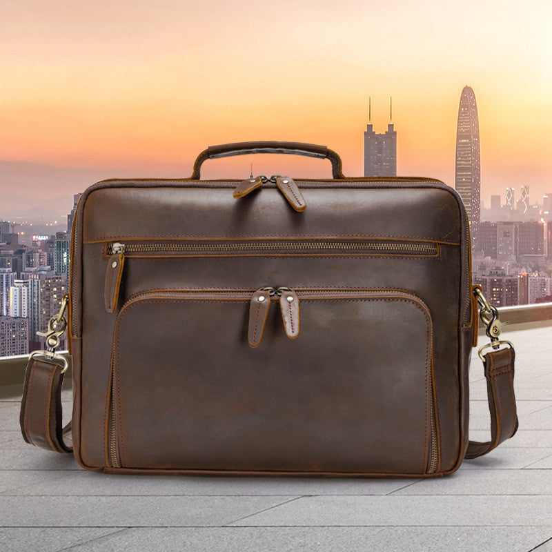 Vintage Leather Men's Briefcase - Crazy Horse Leather Laptop Bag - ArtOm_farm™ LEATHER