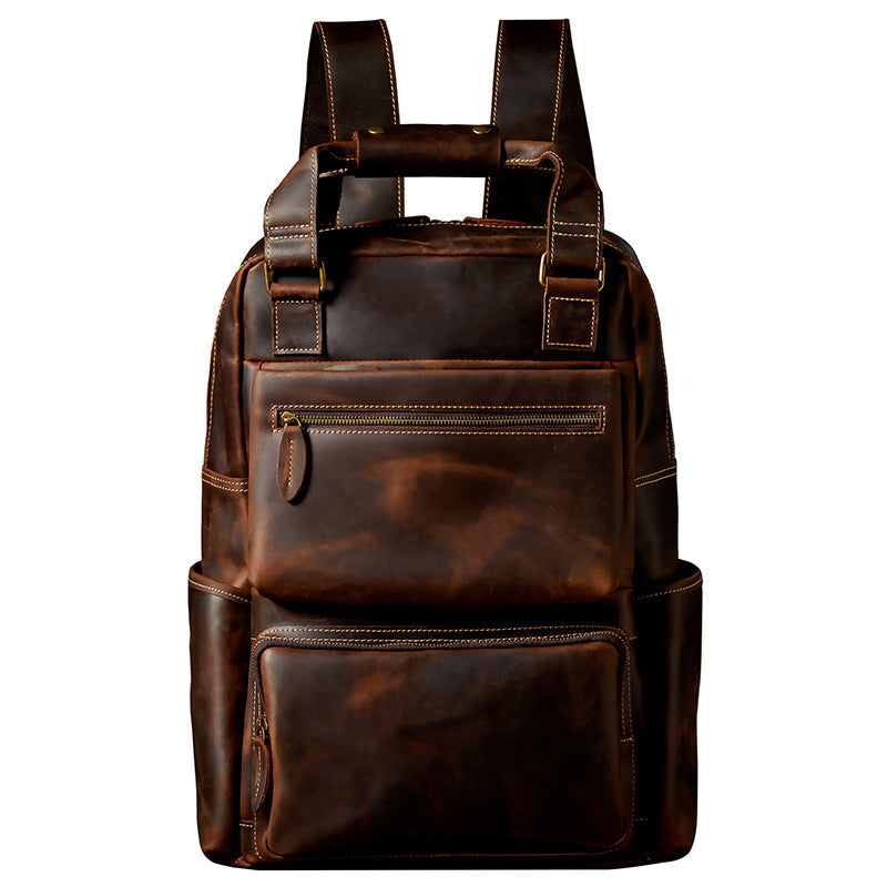Handmade Leather Backpack - Retro Crazy Horse Leather Oversized Design - ArtOm_farm™ LEATHER