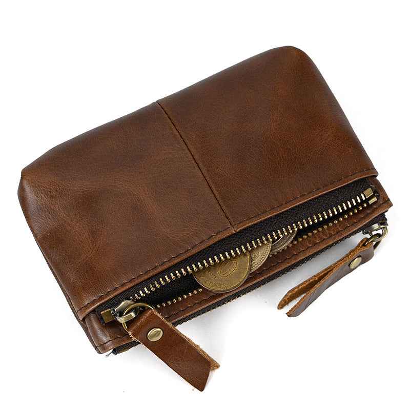 Retro Leather Coin Purse with Crazy Horse Leather Key Ring for Stylish Organization