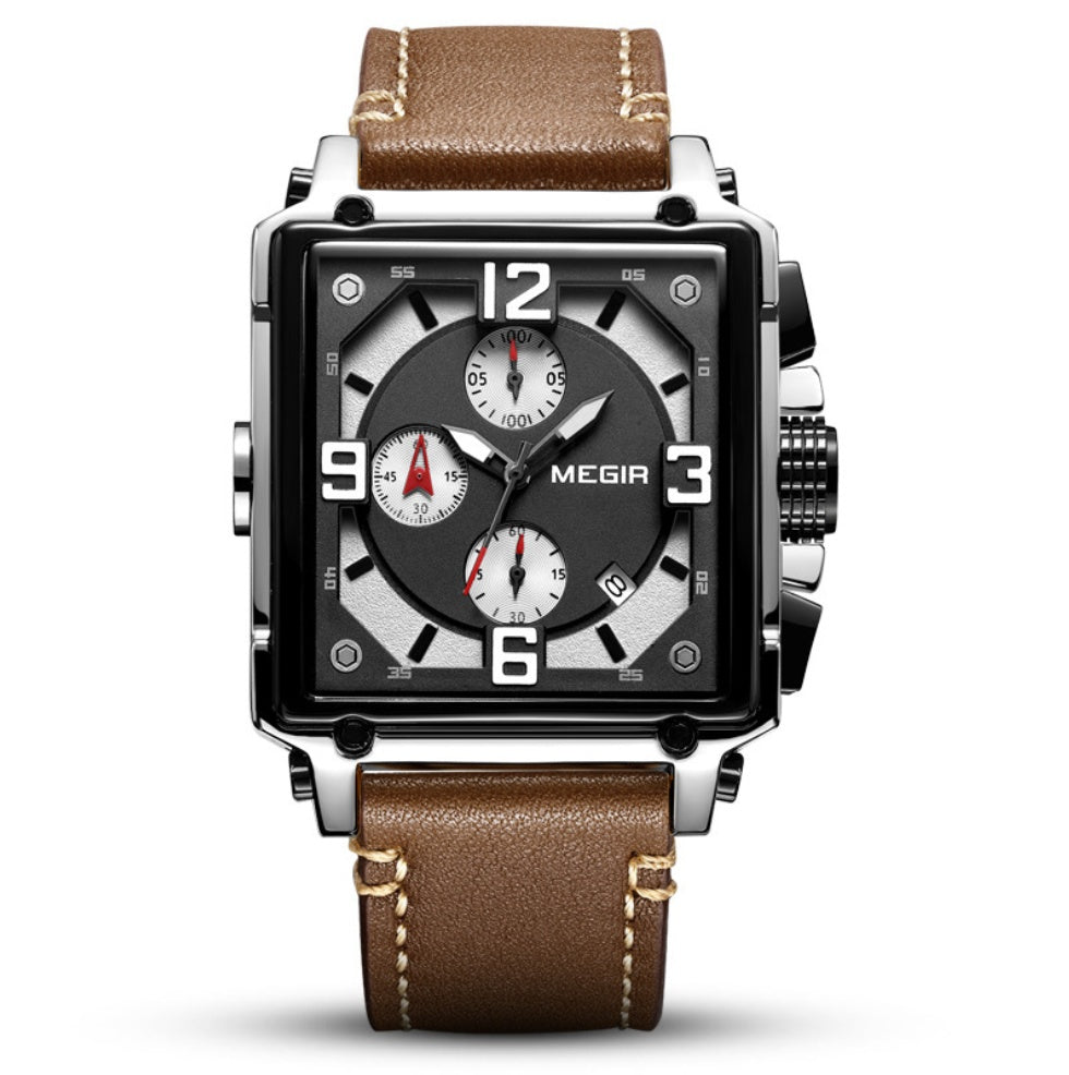 Vintage Leather Men's Watch - Timeless Square Design - ArtOm_farm™ LEATHER