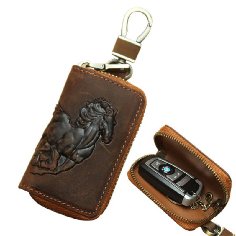 Zodiac Horse Key Case - Stylish and Unique Accessory for Astrology Lovers - ArtOm_farm™ LEATHER