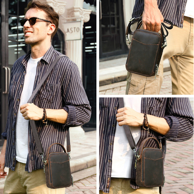 Men's Casual Leather Messenger Bag - Retro Crazy Horse Leather Shoulder Design - ArtOm_farm™ LEATHER