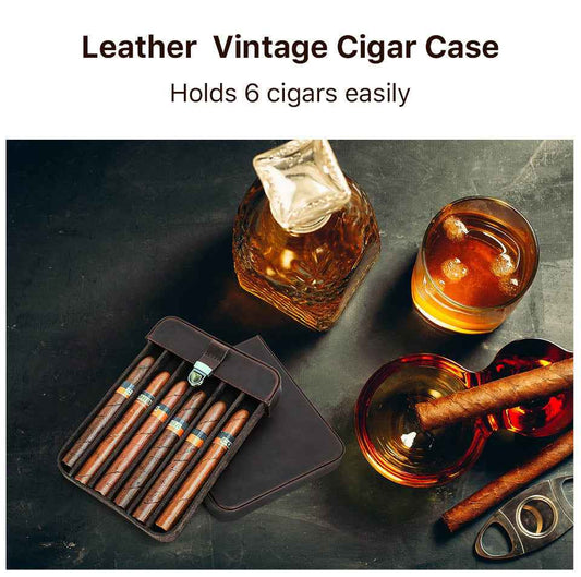 Retro Leather Cigar Humidor - Handmade Crazy Horse Leather for 6 Cigars
