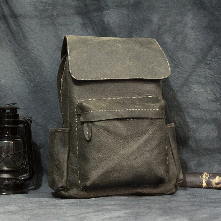 Crazy Horse Men's Leather Backpack - Korean Style Retro Design - ArtOm_farm™ LEATHER