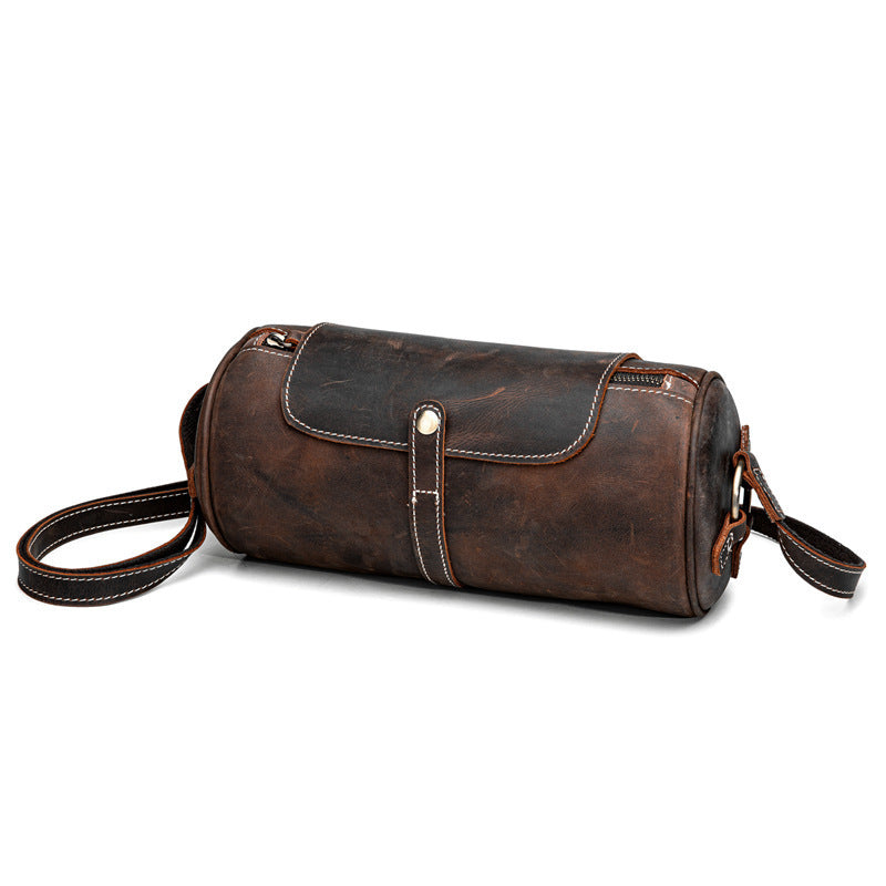 Men's Retro Top Hat Messenger Bag Crafted from Crazy Horse Leather - ArtOm_farm™ LEATHER