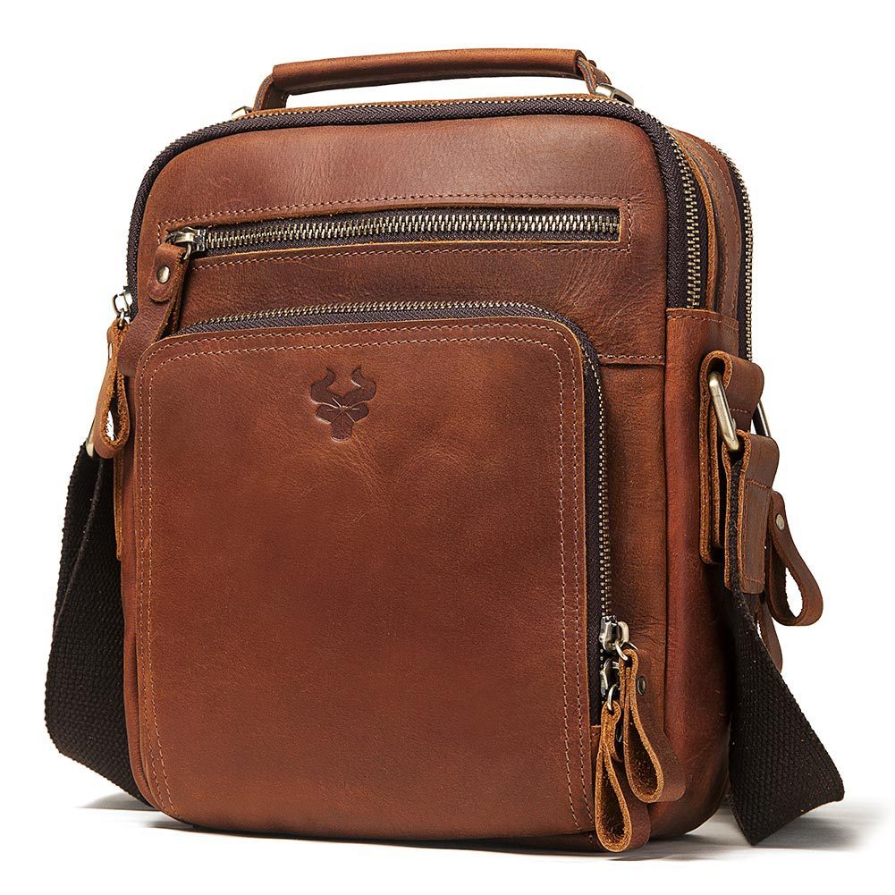 Men's Leather Crossbody Bag - Crazy Horse Leather Single-shoulder Design - ArtOm_farm™ LEATHER