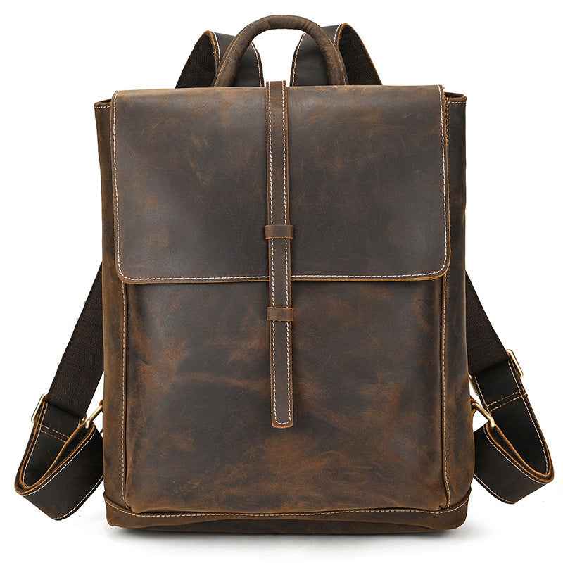 Men's Retro Leather Backpack Made of Genuine Crazy Horse Leather for Outdoor Adventures